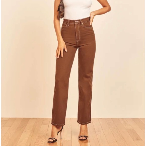Reformation Denim - Reformation Women's Chocolate Brown Cowboy High-Rise Straight Jeans Size 26
